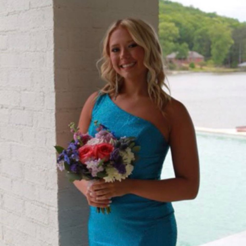 Sherri Hill Turquoise One Shoulder Prom Coronation Dress